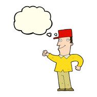 cartoon man punching air with thought bubble N5