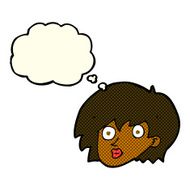 cartoon surprised female face with thought bubble N30
