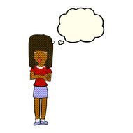 cartoon woman standing with thought bubble N12