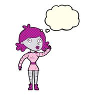 cartoon robot woman waving with thought bubble N9