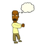 cartoon balding man explaining with thought bubble N6