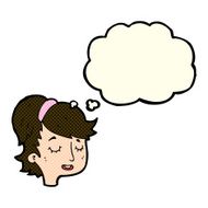 cartoon pretty female face with thought bubble N49
