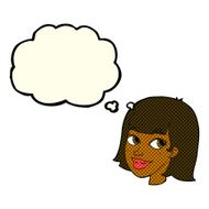 cartoon happy female face with thought bubble N92
