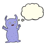 cartoon funny little alien with thought bubble N6