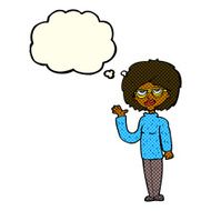 cartoon woman waving with thought bubble N169