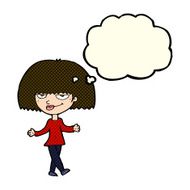 cartoon smug looking woman with thought bubble N5
