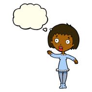 cartoon waving woman with thought bubble N68