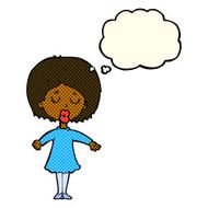cartoon woman in dress with thought bubble N20