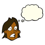 cartoon frightened face with thought bubble N6