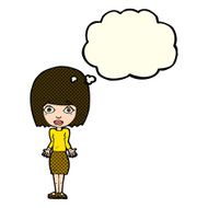 cartoon woman shrugging shoulders with thought bubble N234