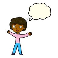 cartoon woman waving arms with thought bubble N11