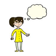 cartoon worried girl with thought bubble N5