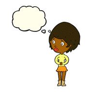 cartoon concerned woman with thought bubble N6
