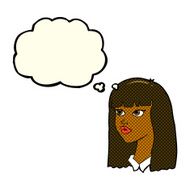 cartoon pretty girl with long hair thought bubble N6