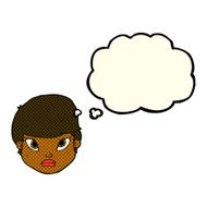 cartoon serious face with thought bubble N6