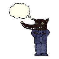 cartoon wolf man with thought bubble N22