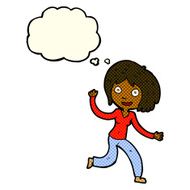 cartoon happy waving girl with thought bubble N6
