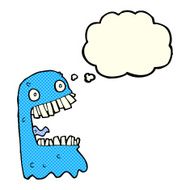 cartoon gross ghost with thought bubble N19