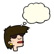 cartoon female face with glasses thought bubble N5