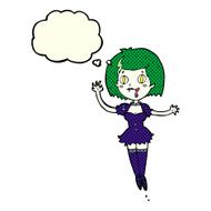 cartoon happy vampire girl with thought bubble N18