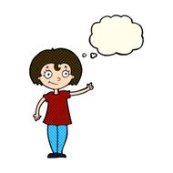 cartoon happy woman pointing with thought bubble N33