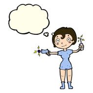 cartoon future space girl with thought bubble N5