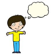 cartoon happy boy with open arms thought bubble N10