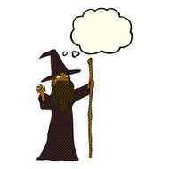 cartoon spooky wizard with thought bubble N3