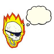 cartoon flaming pirate skull with thought bubble N6