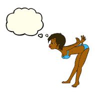 cartoon pin up girl in bikini with thought bubble N3
