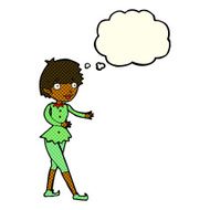 cartoon christmas elf woman with thought bubble N6