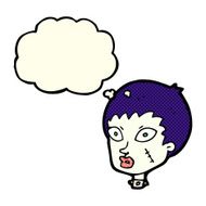 cartoon female zombie head with thought bubble N5