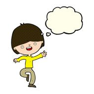 cartoon happy boy dancing with thought bubble N5