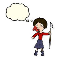 cartoon woman with spear sticking out tongue thought bubble N5