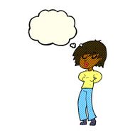 cartoon woman whistling with thought bubble N6