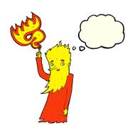 cartoon fire spirit with thought bubble N5