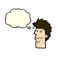 cartoon stressed out face with thought bubble N5