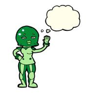 cartoon female astronaut with thought bubble N14