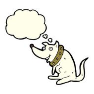 cartoon happy dog in big collar with thought bubble N3