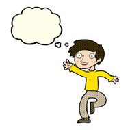 cartoon excited boy dancing with thought bubble N5