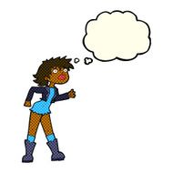 cartoon girl in leather jacket with thought bubble N6