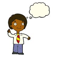 cartoon school boy answering question with thought bubble N24