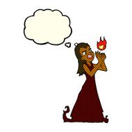 cartoon witch woman casting spell with thought bubble N6