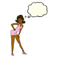 cartoon model woman posing with thought bubble N6