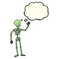 cartoon waving skeleton with thought bubble N5