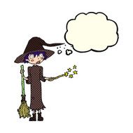 cartoon witch casting spell with thought bubble N9