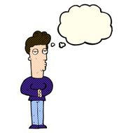 cartoon jaded man with thought bubble N9