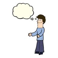 cartoon man shrugging shoulders with thought bubble N14