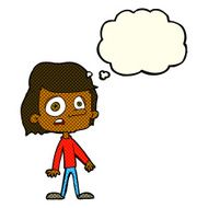 cartoon worried boy with thought bubble N15