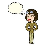 cartoon aviator woman with thought bubble N3